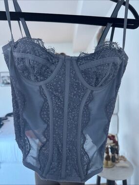 Lace Bustier Tank Top - Gray